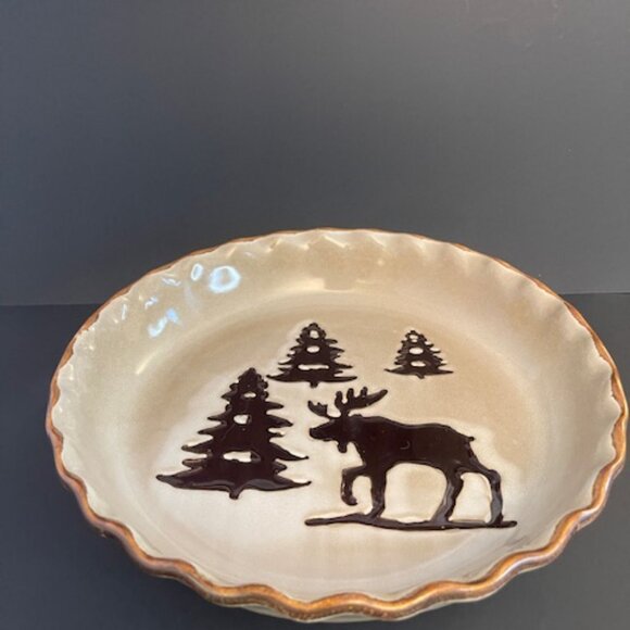 Home Studio Woodland Moose Pie Plate 10.5" Diameter, Perfect for Holiday… - Picture 2 of 7